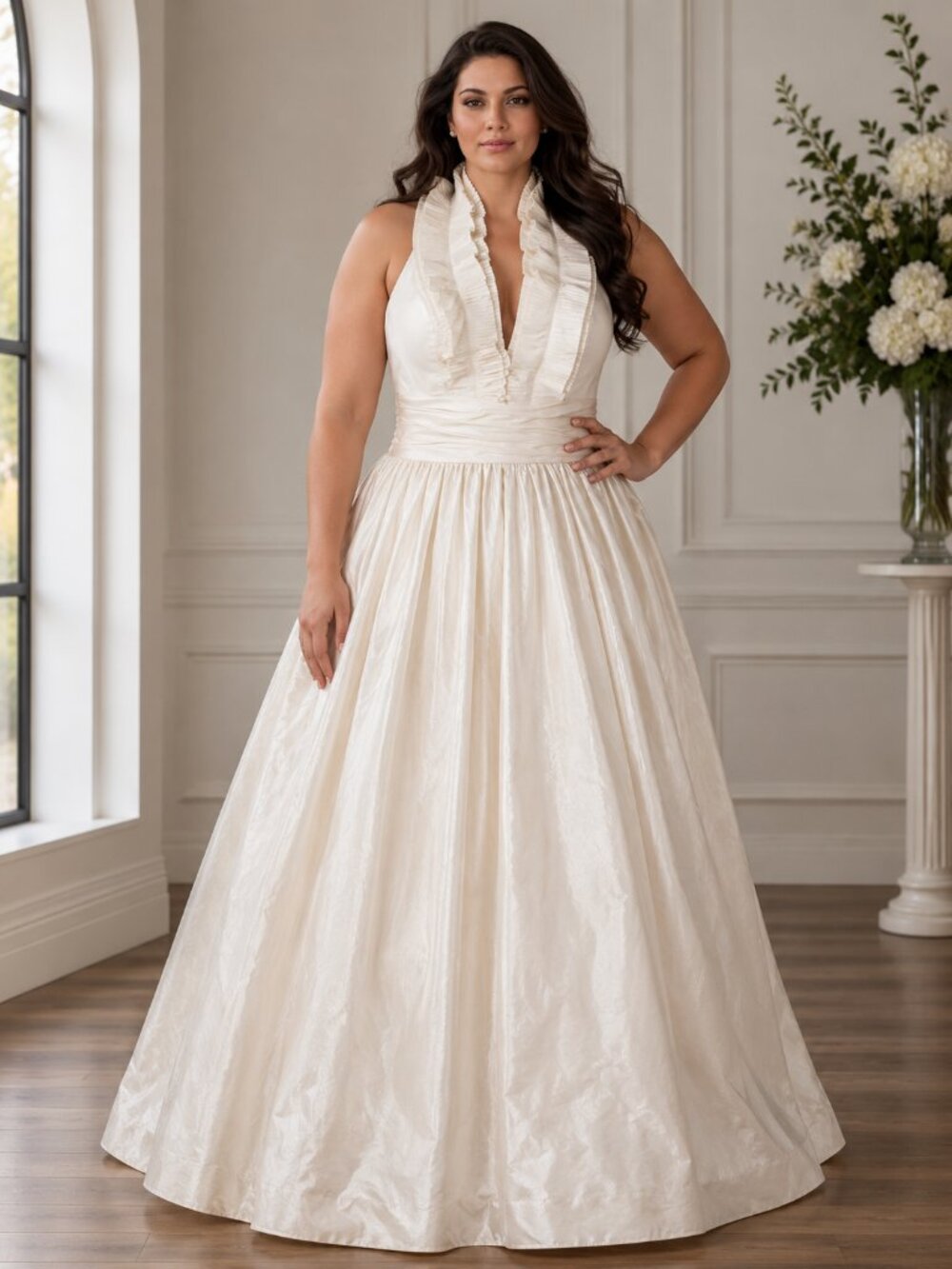 Jim Hjelm Style 8061 Ivory 100% Silk Halter Wedding Gown Size 12